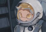  1girl astronaut blonde_hair closed_mouth dr_mice expressionless eyebrow_cut helmet highres inkling inkling_girl inkling_player_character long_hair no_nose shoulder_strap solo space_helmet spacesuit splatoon_(series) tentacle_hair upper_body white_helmet yellow_eyes 