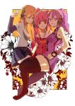 3girls multiple_girls orange_dress orange_eyes orange_hair orange_t-shirt purple_dress purple_hair purple_t-shirt red_dress red_eyes red_hair red_hair red_t-shirt sisters umegiri_ameto umegiri_hifumi umegiri_iroha violet_eyes