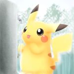  animal_ears colored_skin dot_nose no_humans pemyu pikachu pokemon pokemon_(creature) solo tail tongue tree water yellow_skin 