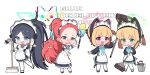  &lt;key&gt;_(robot)_(blue_archive) 4girls :d apron aris_(blue_archive) aris_(maid)_(blue_archive) black_dress black_hair blonde_hair blue_archive blue_bow blue_eyes blue_halo blue_ribbon blush bow broom bucket bucket_of_water cat_tail chibi closed_mouth dress duster feather_duster frilled_apron frills game_development_department_(blue_archive) green_eyes green_halo grey_eyes hair_bow halo highres holding holding_broom holding_bucket holding_mop long_hair luceee maid maid_apron maid_headdress medium_hair midori_(blue_archive) midori_(maid)_(blue_archive) momoi_(blue_archive) momoi_(maid)_(blue_archive) mop multiple_girls neck_ribbon number_print official_alternate_costume official_alternate_hairstyle open_mouth pink_bow pink_eyes pink_halo ponytail redhead ribbon robot sidelocks simple_background smile tail very_long_hair wavy_mouth white_background white_bow yellow_halo yuzu_(blue_archive) yuzu_(maid)_(blue_archive) 