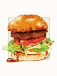  bread burger cheese food food_focus highres lettuce meat no_humans original poipoooo sauce tomato tomato_slice 