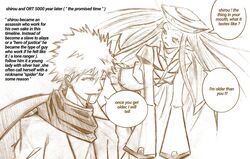  1boy 1girl alien commentary emiya_shirou english_commentary fate/grand_order fate/stay_night fate_(series) green_eyes green_hair highres long_hair long_sleeves longlere one_eye_closed ort_(fate) pointy_ears raglan_sleeves redhead scarf short_hair smoking speech_bubble type-moon very_long_hair yellow_eyes 