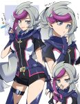  bessho_emma black_bodysuit bodysuit covering_own_mouth eyelashes fingerless_gloves ghost_girl_(yu-gi-oh!_vrains) gloves grey_hair hand_over_own_mouth laughing long_hair low-tied_long_hair multicolored_hair parted_lips pira_811 purple_hair short_sleeves smile smug thigh_strap translation_request two-tone_hair very_long_hair violet_eyes yu-gi-oh! yu-gi-oh!_vrains 