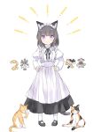  &gt;:) 1girl animal animal_ear_fluff animal_ears apron black_footwear black_hair black_ribbon black_skirt blush cat cat_ears cat_girl cat_tail closed_mouth commentary_request full_body hands_on_own_hips juliet_sleeves komugi_(wataame27) long_sleeves looking_at_viewer maid_headdress neck_ribbon notice_lines original pantyhose pigeon-toed puffy_sleeves ribbon shirt shoes skirt smile solo standing tail translation_request v-shaped_eyebrows violet_eyes wataame27 white_apron white_pantyhose white_shirt 