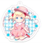  1girl ana_(mother) blonde_hair blue_eyes blush bow child dress hat mary_janes mother_(game) mother_1 pink_dress pink_hat red_bow red_footwear ribbon shoes short_hair short_twintails twintails yamamori_uniko 