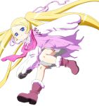 blonde_hair blue_eyes boots looking_at_viewer niche_(tegami_bachi) running solo standing_on_one_leg tegami_bachi transparent_background twintails wind