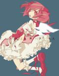  1girl bad_id bad_pixiv_id dress gloves kaname_madoka_(magical_girl) magical_girl mahou_shoujo_madoka_magica mochizuki_kei open_mouth pink_eyes pink_footwear pink_hair puffy_short_sleeves puffy_sleeves ribbon shoes short_dress short_sleeves short_twintails skirt solo twintails wings 