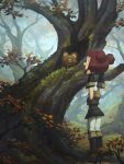  1girl absurdres animal boots disembodied_head dullahan enne_(porforever) fantasy fingerless_gloves forest gloves highres holding_own_head nature original porforever red_eyes redhead short_twintails sleeveless tree twintails 