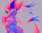  animal animal_focus artist_name blue_eyes blue_sclera bow colored_sclera commentary dated english_commentary falvie looking_back no_humans pokemon pokemon_(creature) ribbon signature sitting solo sylveon 