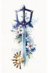  adapted_object adapted_weapon blue_flower crossover fairy flower highres hollypolllyy keyblade kingdom_hearts master_sword no_humans signature sword the_legend_of_zelda triforce watermark weapon white_flower 