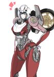  1girl absurdres arcee autobot blue_eyes blush hand_on_own_hip helmet highres humanoid_robot konro_yoyogei looking_at_viewer robot robot_girl simple_background transformers transformers:_rise_of_the_beasts transformers_(live_action) white_background 