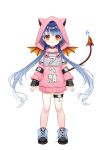  1girl absurdres akih.hika animal_ear_hood animal_hood bare_legs bat_wings blue_hair blush boots closed_mouth demon_girl demon_tail flat_chest full_body hair_ornament hairclip highres hood indie_virtual_youtuber long_hair looking_at_viewer pink_shirt red_eyes second-party_source shirt shoes simple_background sleeves_past_wrists smile solo standing tail thigh_strap twintails very_long_hair virtual_youtuber vivi_chan_the_dragon white_background wings x_hair_ornament 