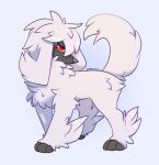  artist_name bloominglynx full_body furfrou furfrou_(natural) looking_at_viewer no_humans pokemon pokemon_(creature) red_eyes simple_background solo white_background 