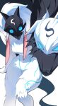  1girl animal_ears black_mask body_fur breasts dubu_(dubus2) feet_out_of_frame furry furry_female green_eyes highres kindred_(league_of_legends) lamb_(league_of_legends) league_of_legends mask medium_breasts sheep_ears white_fur white_mask wolf_(league_of_legends) 