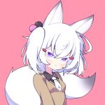  1girl animal_ears cross_(vgne4542) fox_ears fox_tail highres phase_connect short_hair simple_background tail tenma_maemi twintails virtual_youtuber white_hair 