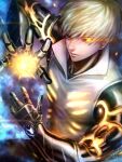  1boy black_sclera blonde_hair closed_mouth colored_sclera commentary cyborg earrings english_commentary genos highres jewelry male_focus omocha-san one-punch_man short_hair solo 