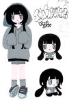  :&lt; ah-software black_footwear black_hair character_name chibi chibi_inset converse expressionless grey_eyes grey_hoodie grey_socks hood hood_up hoodie inabakumori kaai_yuki low_twintails melps multiple_views no_lineart osage_(nukunuku_nigirimeshi) oversized_clothes shorts sleeves_past_fingers sleeves_past_wrists socks twintails white_background 