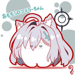  ahoge animal_ear_fluff animal_ears blue_archive blush chibi closed_mouth colored_shadow eyes_visible_through_hair full_body grey_eyes grey_hair hair_intakes hair_ornament hair_over_one_eye highres kurukurumagical long_hair outline red_outline shadow shiroko_(blue_archive) shiroko_terror_(blue_archive) solo standing translation_request very_long_hair white_background wolf_ears 