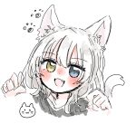  1girl :3 animal_ears bang_dream! bang_dream!_it&#039;s_mygo!!!!! blue_eyes blush cat_ears cat_girl cat_tail commentary_request fang heterochromia kaname_raana open_mouth paw_pose same_(same_d4) short_hair simple_background solo tail white_background white_hair yellow_eyes 