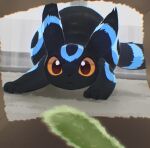  alternate_color black_eyes black_fur black_tail blue_fur colored_sclera glass_door indoors looking_at_viewer nagasaki_wonderful orange_sclera pokemon pokemon_(creature) pov shiny_pokemon umbreon 