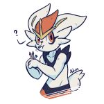  ? advos artist_name cinderace crayon eating holding holding_crayon looking_at_viewer orange_eyes pokemon pokemon_(creature) simple_background solo upper_body white_background white_fur 