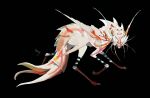  animal_focus antennae black_background claws feathered_wings forked_tail full_body highres kamikiririp looking_at_viewer monster multiple_wings no_humans one-eyed original pink_eyes signature simple_background solo tail whiskers wings 