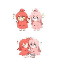  &gt;_&lt; 2girls :d ^_^ blue_eyes blush blush_stickers bocchi_the_rock! brown_footwear chibi closed_eyes flying_sweatdrops gotoh_hitori gotoh_hitori_(octopus) grey_skirt hair_between_eyes heart jacket kita_ikuyo long_hair multiple_girls notice_lines on_head one_side_up pants pants_under_skirt pink_hair pink_jacket pink_pants pleated_skirt rebecca_(keinelove) redhead shoes simple_background skirt smile socks standing track_jacket track_pants track_suit turn_pale very_long_hair white_background white_socks yellow_eyes yuri 