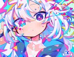  1girl artist_logo highres hood hoodie looking_at_viewer multicolored_eyes open_mouth original tagme uenomigi upper_body violet_eyes white_hair 