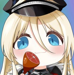  1girl :3 azur_lane bismarck_(azur_lane) blonde_hair long_hair meat quancy 