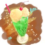  absurdres cherry drink drinking_straw food food_focus fruit highres ice_cream melon_soda no_humans original takisou_sou 