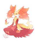  ... closed_mouth commentary_request delphox eyelashes full_body highres looking_at_viewer own_hands_together pokemon pokemon_(creature) sitting solo spoken_ellipsis white_background yan531 yellow_fur 