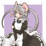  1girl alternate_costume animal_ears armband blush jewelry long_sleeves maid maid_headdress mouse_ears mouse_girl mouse_tail nazrin necklace short_hair solo sweatdrop tail yudepii 