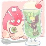  2boys agent_3_(splatoon) agent_8_(splatoon) border cherry commentary_request cream_soda cup food fruit glass green_eyes highres ice_cream ice_cream_float inkling inkling_boy inkling_player_character mei_tyan_n mohawk multiple_boys octoling octoling_boy octoling_player_character redhead short_hair splatoon_(series) splatoon_2 splatoon_2:_octo_expansion spoon tentacle_hair thick_eyebrows white_border 