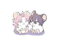  animal_focus animalization black_hair closed_eyes closed_mouth colored_eyelashes commentary_request gigantea_pp hamster hatsutori_hajime korean_commentary long_hair no_humans parted_bangs pink_hair saibou_shinkyoku short_hair simple_background utsugi_noriyuki white_background 