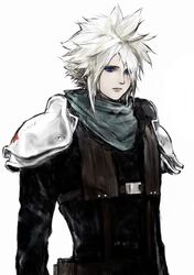  1boy armor blonde_hair blue_eyes closed_mouth cloud_strife cloud_virtu final_fantasy final_fantasy_vii final_fantasy_vii_rebirth final_fantasy_vii_remake green_scarf hair_over_one_eye harness highres long_sleeves male_focus parted_bangs scarf shinra_infantry_uniform shoulder_armor solo spiky_hair suspenders upper_body white_background 