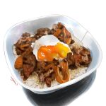 beef bowl egg_(food) egg_yolk food food_focus gyuudon meat no_humans original rice rice_bowl uroyama_(macrophage) 