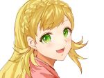 1girl blonde_hair braid crown_braid fire_emblem fire_emblem_heroes green_eyes japanese_clothes jurge kimono long_hair looking_at_viewer low-tied_long_hair open_mouth sharena_(fire_emblem) sharena_(new_year)_(fire_emblem) smile white_background 