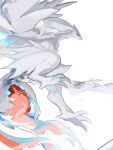 absurdres animal_focus blue_eyes claws closed_mouth colored_sclera fire flying highres looking_at_viewer moonagvaze no_humans pokemon pokemon_(creature) red_sclera reshiram simple_background solo white_background 