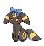  animal_focus blue_bow blush bow bright_pupils closed_mouth colored_sclera commentary_request frown highres markings no_humans pokemon pokemon_(creature) red_eyes red_sclera simple_background sitting solo tigerlover2625 umbreon white_background white_pupils 