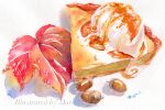  acorn food food_focus ice_cream leaf maple_leaf marine-island no_humans original painting_(medium) pie pie_slice pumpkin_pie syrup traditional_media watercolor_(medium) 