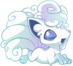  alolan_vulpix animal_focus blue_eyes colored_lineart fox full_body happy kuitsuku looking_at_viewer lying no_humans open_mouth pokemon pokemon_(creature) simple_background smile solo white_background 