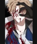  1boy ascot black_eyes black_gloves blonde_hair blood blood_on_clothes blood_on_face closed_mouth commentary_request gloves korean_commentary looking_at_viewer male_focus ok_sign one_piece orange_eyes sabo_(one_piece) scar scar_across_eye scar_on_face short_hair solo white_ascot wneih07 