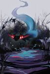  claws commentary dragapult dragon floating full_body ghost grass grey_background highres kamikiririp looking_at_viewer no_humans pokemon pokemon_(creature) pond reflection tail_raised water 