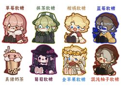  1girl 6+boys :d ? ?? absurdres androgynous angel animal apple beanie bird black_dress black_hat blonde_hair blue_eyes bubble_tea bucket_hat cape chibi chibi_only chinese_commentary chinese_text colored_skin commentary_request crow crown dream_smp dress explosive flower food friend_the_sheep fruit fur_trim ghostbur golden_apple green_eyes green_kimono grey_hair grey_skin hardcore_heart hat head_wings heart hello_xyqc highres humanization japanese_clothes kimono long_hair medium_hair minecraft minecraft_youtube misstrixtin multicolored_hair multiple_boys multiple_wings official_alternate_costume ph1lza ph1lza&#039;s_chat pig pink_hair pointy_ears red_cape robe sheep short_hair sitting smile solid_circle_eyes streaked_hair sweater technoblade tnt tnt_block_(minecraft) tommyinnit translation_request white_background wilbur_soot wings yellow_sweater 