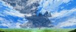  absurdres clouds day grass highres landscape mechonis outdoors scenery shulk_(xenoblade) sky standing standing_on_one_leg toosut0 xenoblade_chronicles_(series) xenoblade_chronicles_1 