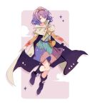  1girl cape cloak cloud_print dianguang_qishi dress full_body green_hairband hairband highres multicolored_clothes multicolored_dress multicolored_hairband orange_sleeves patchwork_clothes pointing pointing_up rainbow_gradient rainbow_hairband short_hair shoulder_guard sky_print solo star_(symbol) tenkyuu_chimata touhou two-sided_cape two-sided_fabric white_cape white_cloak yellow_sleeves 