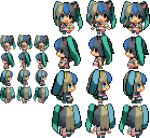  1girl animal_ears aqua_hair black_eyes black_hair blue_eyes blue_hair brown_hair cat_ears chaoz_lounge chibi chibi_only commentary_request from_behind from_side futaba_channel heterochromia long_hair lowres moetron multicolored_hair multiple_views pixel_art single_animal_ear transparent_background twintails very_long_hair walk_cycle 