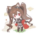  angelina_(arknights) angelina_(endfield)_(arknights) animal_ear_fluff animal_ears arknights arknights:_endfield bare_shoulders bird black_bracelet brown_hair chibi closed_mouth coat commentary_request dot_mouth dress envelope flat_color fox_ears fox_girl full_body grey_dress headgear highres hoshi_(pixiv_6717776) infection_monitor_(arknights) leaning_to_the_side long_hair no_nose off_shoulder open_clothes open_coat red_coat red_eyes solo twintails very_long_hair white_background 