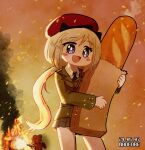  2girls :d animal_ears artist_name bag baguette beret black_necktie blonde_hair blush_stickers bread burning commentary_request commission cosplay cowboy_shot dated double_bun embers fake_animal_ears fire fire_extinguisher food girls_frontline green_jacket grey_skirt hair_between_eyes hair_bun hat holding holding_bag holding_food jacket kalina_(girls&#039;_frontline) kalina_(girls&#039;_frontline)_(cosplay) korean_commentary long_hair long_sleeves m3_(girls&#039;_frontline) madcore military_uniform multiple_girls necktie open_mouth oven p90_(girls&#039;_frontline) paper_bag pixiv_commission pleated_skirt ponytail red_hat shirt side_ponytail skirt smile smoke solo_focus sparkling_eyes sweatdrop uniform variant_set very_long_hair violet_eyes white_shirt 