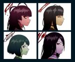  4girls album_cover black_hair blue_archive closed_eyes cover demon_days_(gorillaz) gorillaz halo hasumi_(blue_archive) highres ichika_(blue_archive) long_hair looking_at_viewer mashiro_(blue_archive) multiple_girls neamosub parody red_eyes red_halo short_hair tsurugi_(blue_archive) 